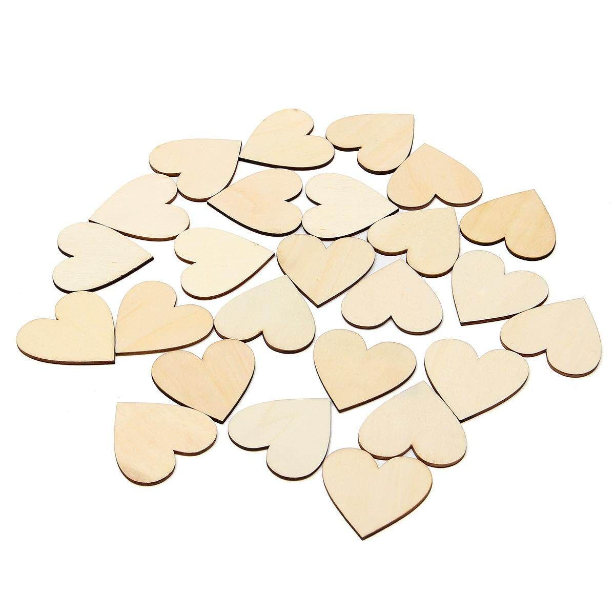 5SET 25Pcs Unfinished Wooden Love Heart Shape Wedding Plaques Art Craft Embellishment Natural Wood