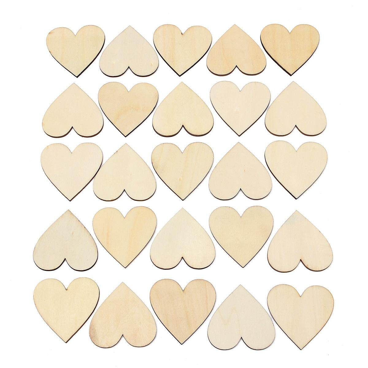 5SET 25Pcs Unfinished Wooden Love Heart Shape Wedding Plaques Art Craft Embellishment Natural Wood