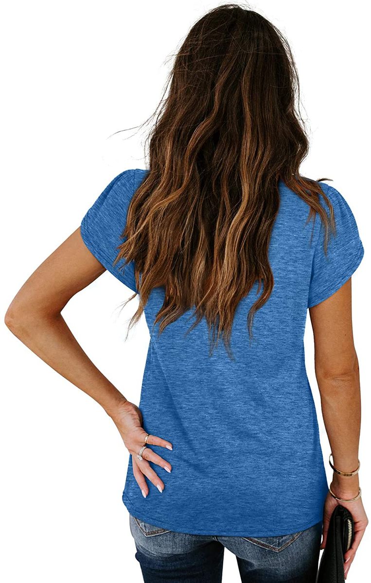 Women's Top V Neck Summer Petal Sleeve Casual Shirt