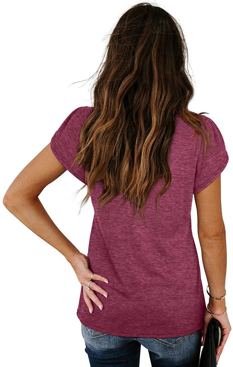 Women's Top V Neck Summer Petal Sleeve Casual Shirt