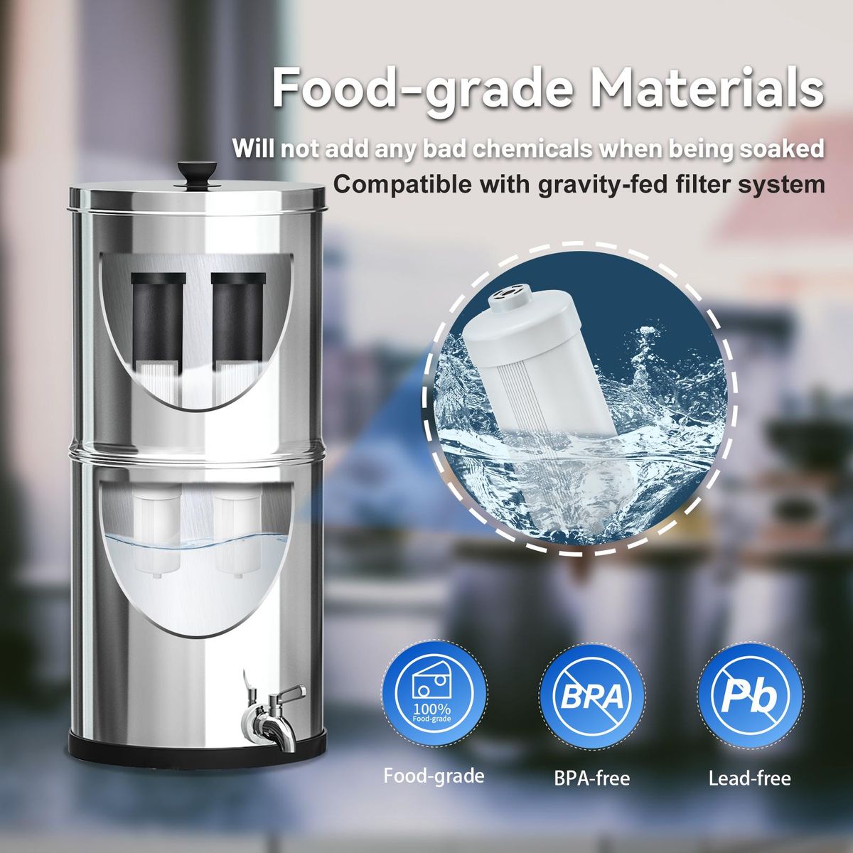2 Pack Fluoride Water Filter with Activated Carbon Filters Fluoride Reduction Water Filter Replacement for Gravity Filter System Water Purifier Replacement Filters