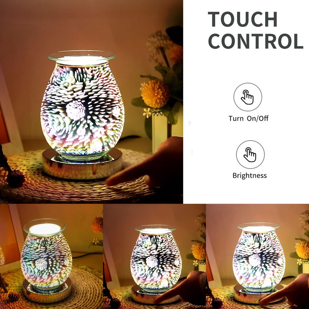 3D Glass Wax Warmer Night Light Touching Control Multi-Color Fragrance Light Home Bedroom Decor Light