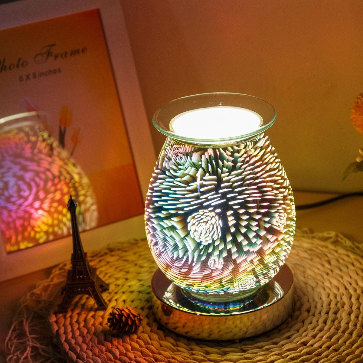 3D Glass Wax Warmer Night Light Touching Control Multi-Color Fragrance Light Home Bedroom Decor Light