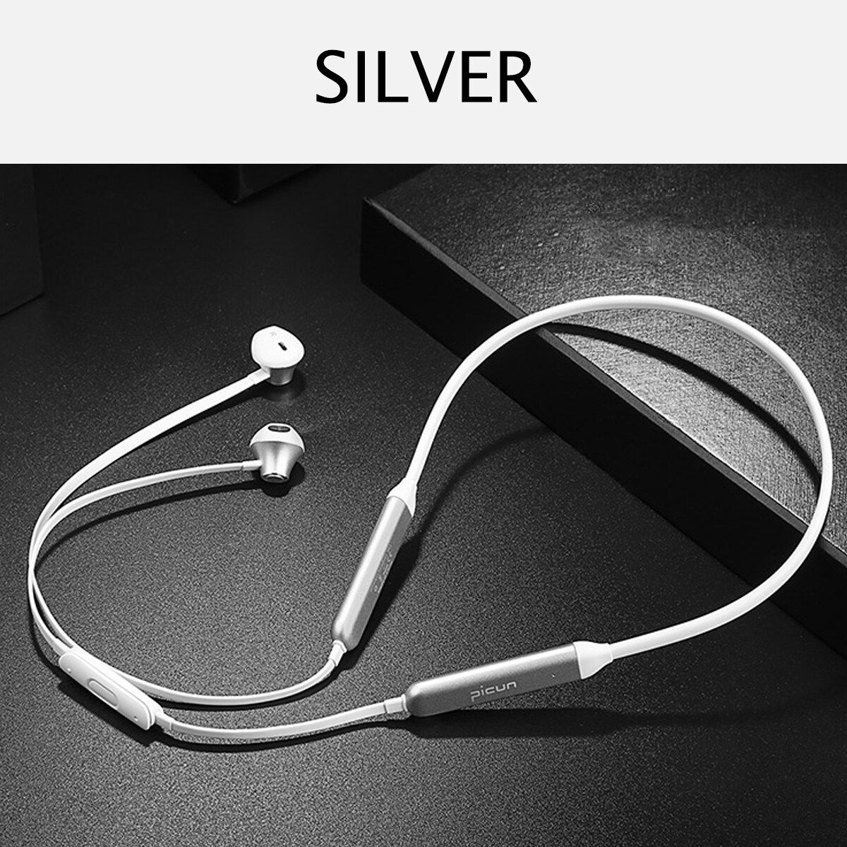 Bluetooth Wireless Earphones IPX5 Sports Magnetic Neckband Stereo Headphones Silver