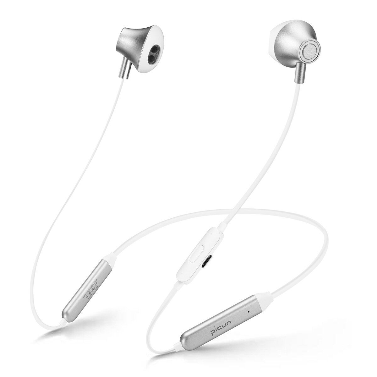 Bluetooth Wireless Earphones IPX5 Sports Magnetic Neckband Stereo Headphones Silver
