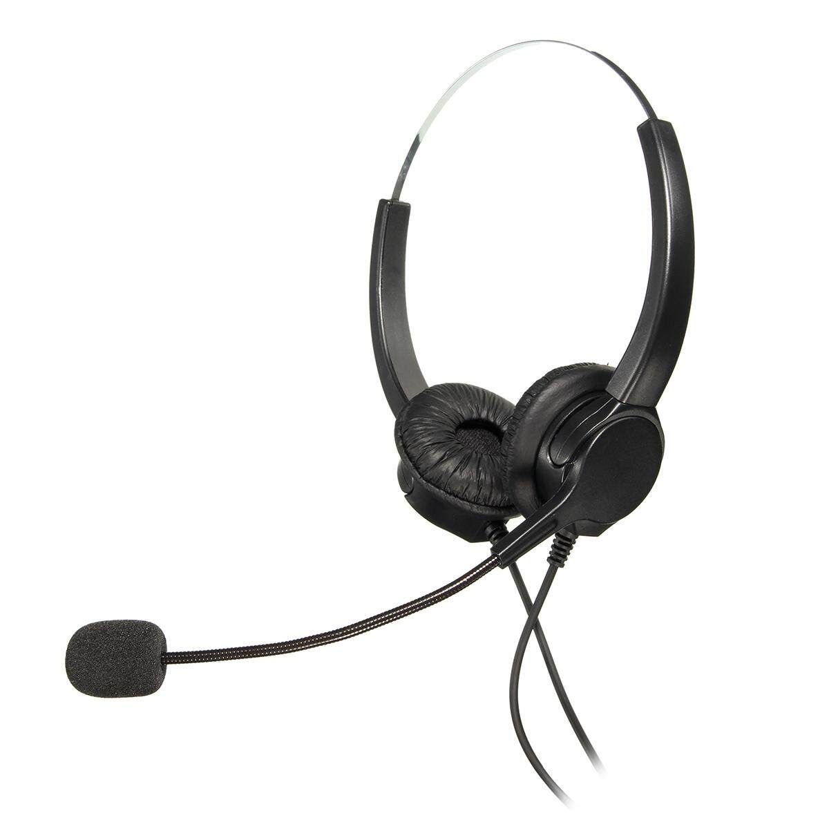 Hands-free Call Center Noise Cancelling Corded Binaural Headset Headphone Mic