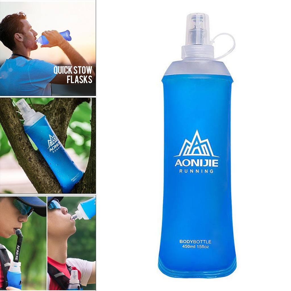TPU Soft Flask Running Collapsible Water Drinking Bottles 450ml Blue