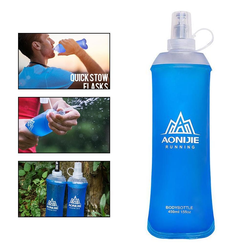 TPU Soft Flask Running Collapsible Water Drinking Bottles 450ml Blue