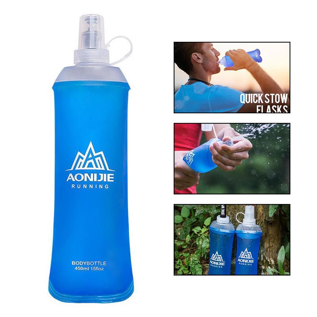 TPU Soft Flask Running Collapsible Water Drinking Bottles 450ml Blue