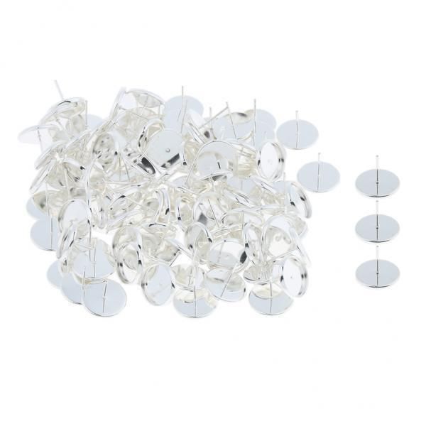 2x 100/pack Silver Blank Stud Earring Cabochon Setting