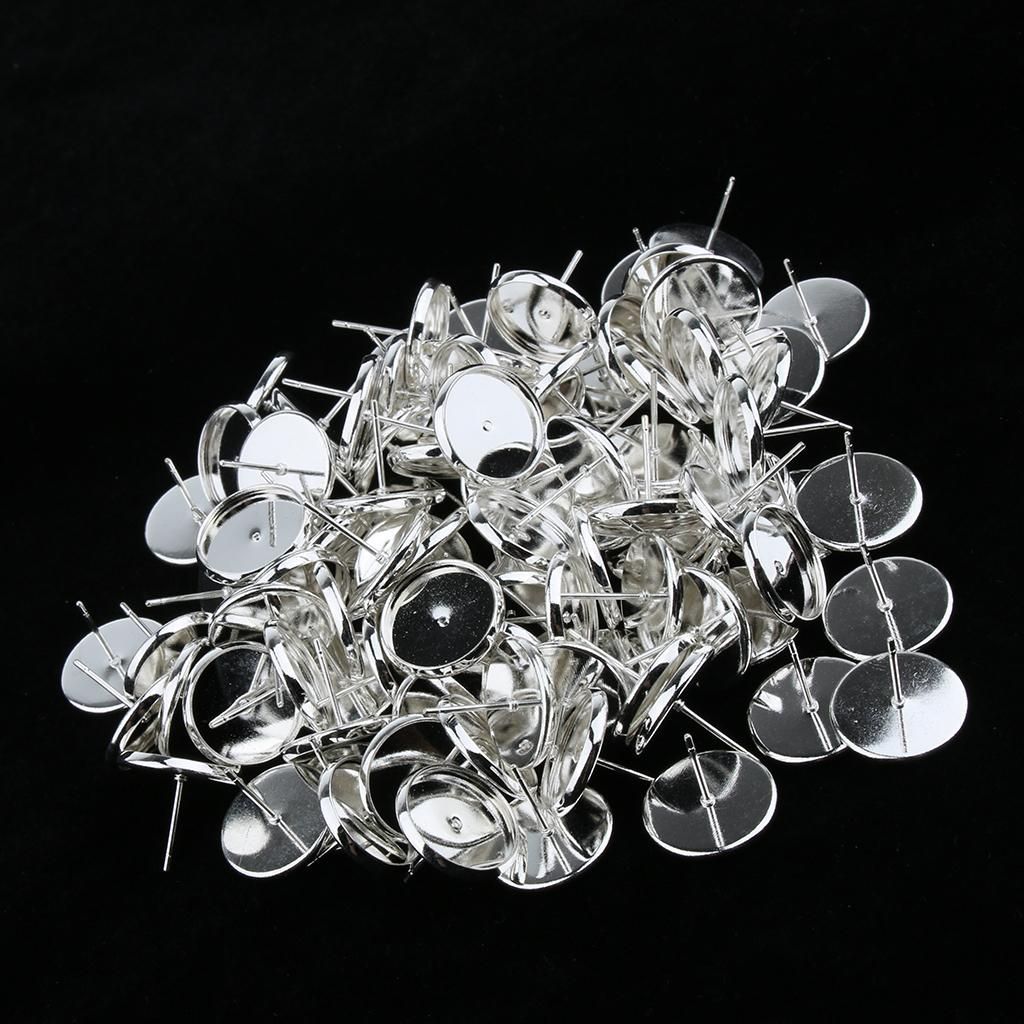2x 100/pack Silver Blank Stud Earring Cabochon Setting