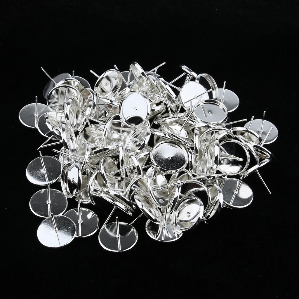 2x 100/pack Silver Blank Stud Earring Cabochon Setting