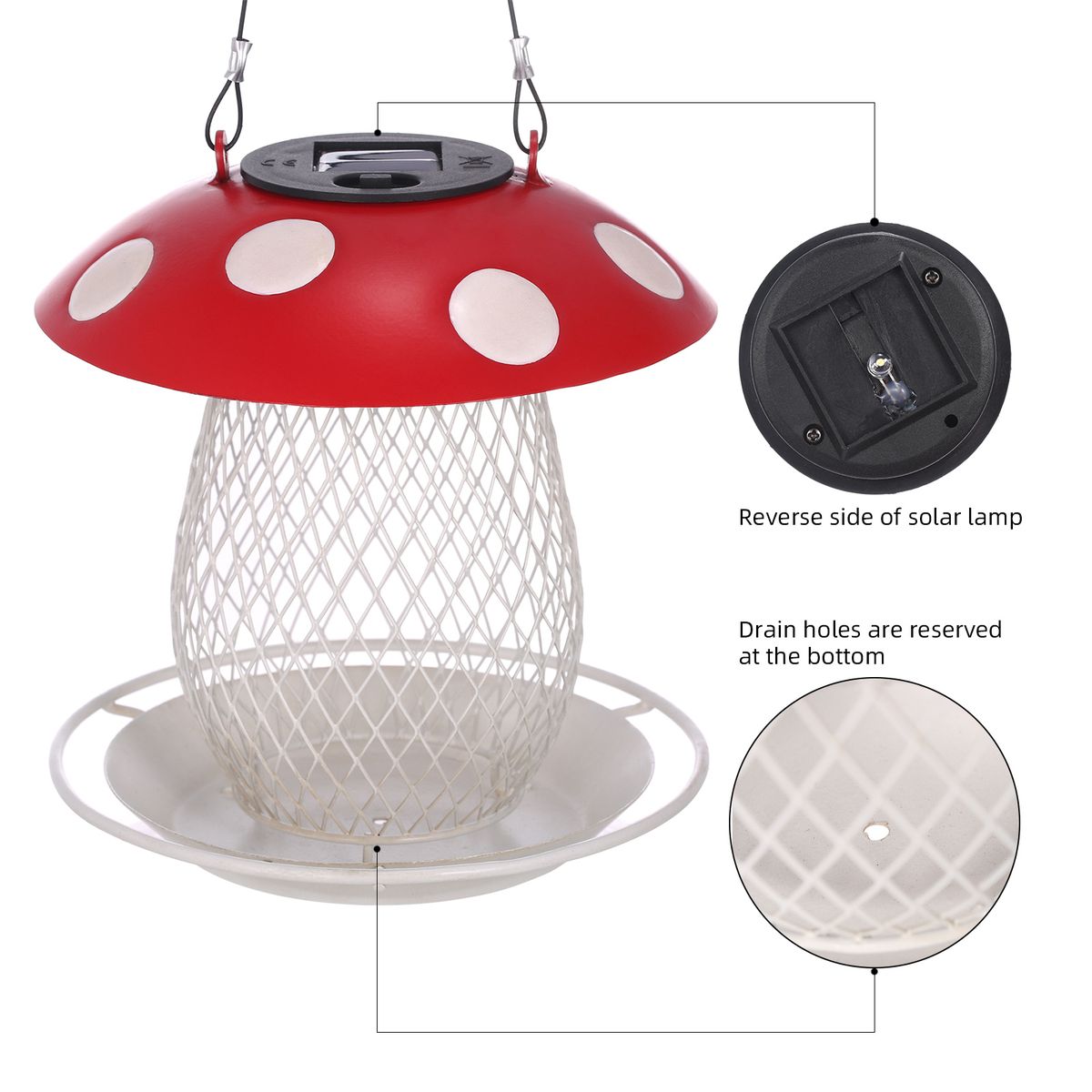 Tomfeel Mushroom Bird Feeder Solar Lamp Lights Wild Bird