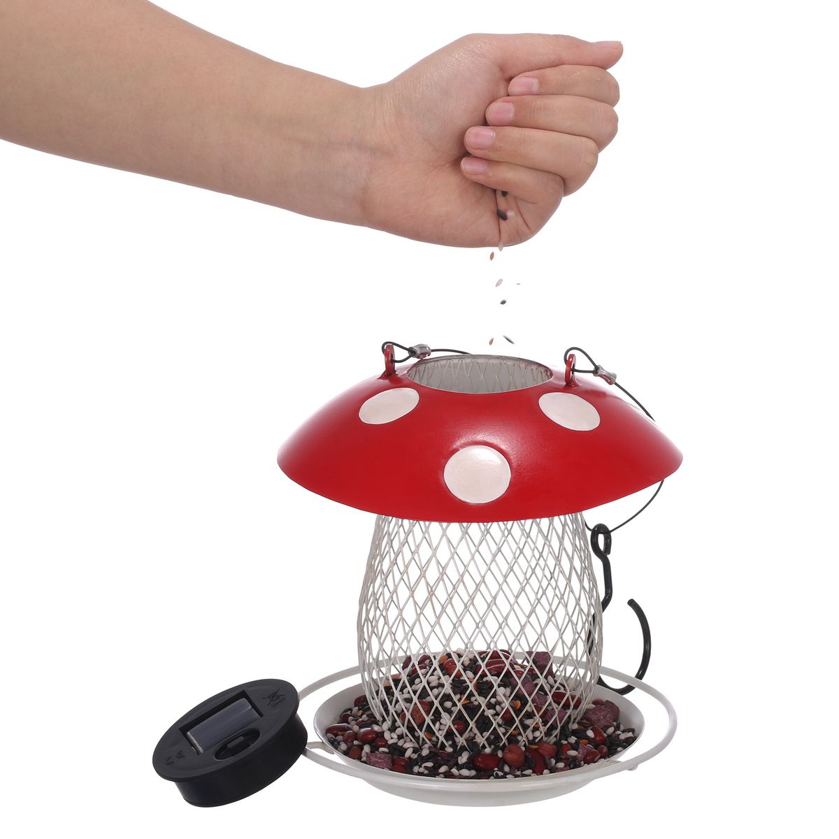 Tomfeel Mushroom Bird Feeder Solar Lamp Lights Wild Bird