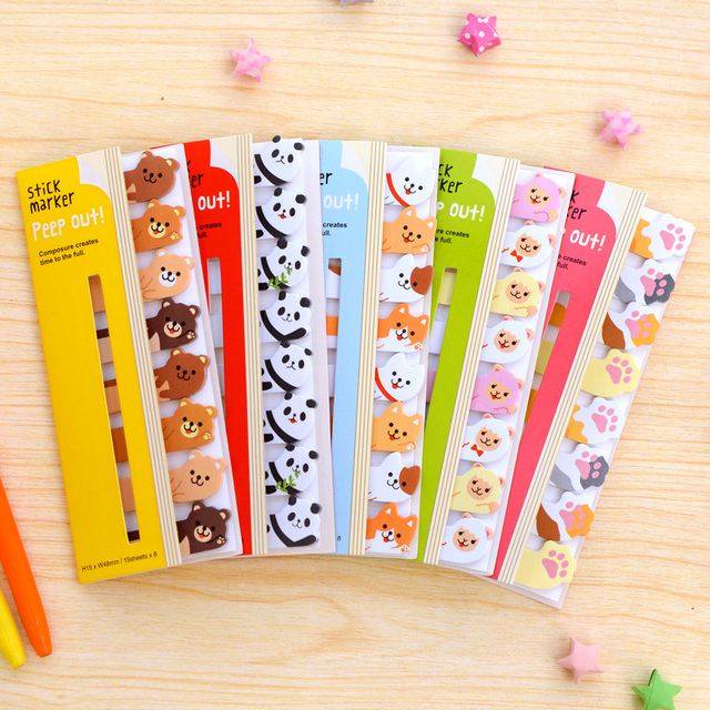 8 Set Bookmarks Sticker Memo Pad Cartoon Animals Sticky Dog