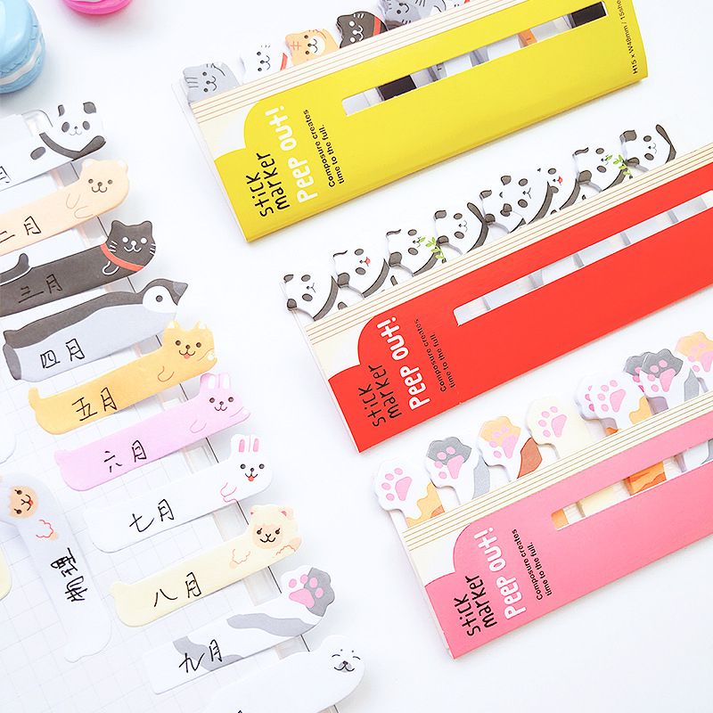 8 Set Bookmarks Sticker Memo Pad Cartoon Animals Sticky Dog