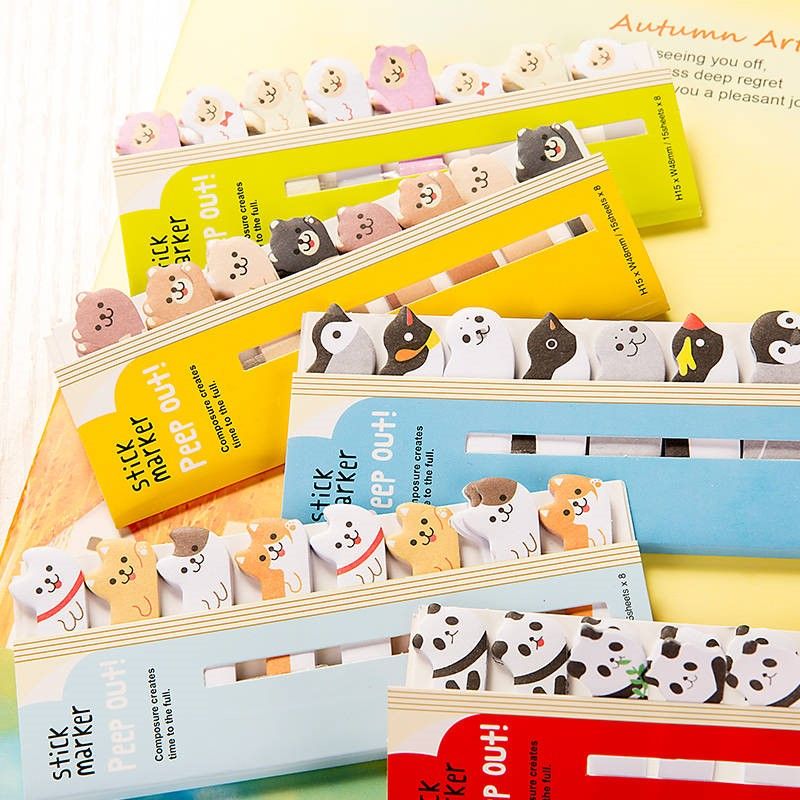 8 Set Bookmarks Sticker Memo Pad Cartoon Animals Sticky Dog