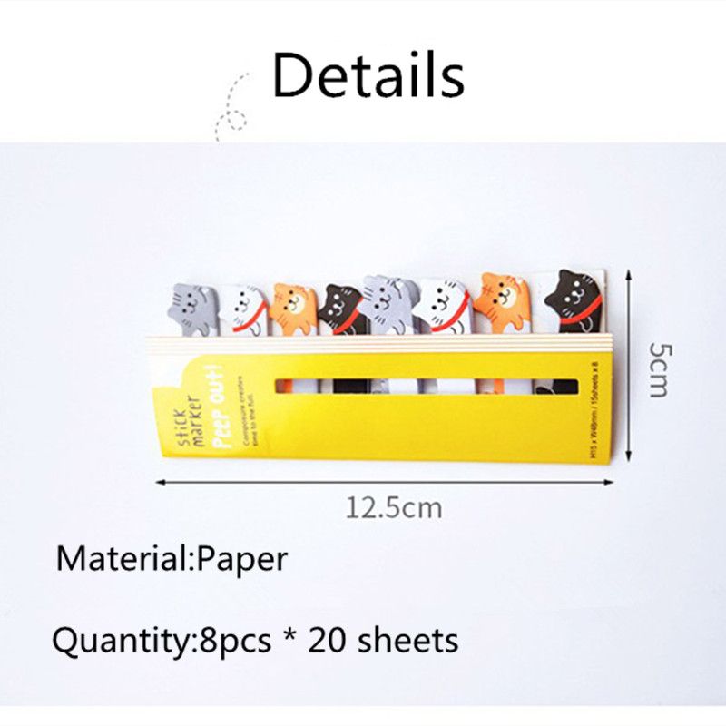 8 Set Bookmarks Sticker Memo Pad Cartoon Animals Sticky Dog