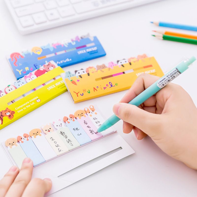 8 Set Bookmarks Sticker Memo Pad Cartoon Animals Sticky Dog