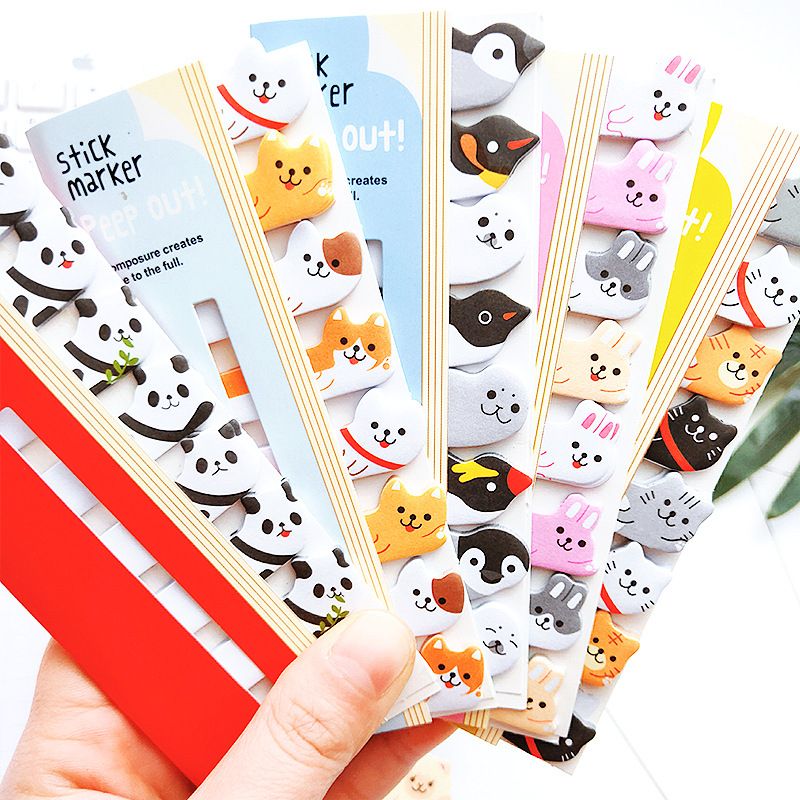 8 Set Bookmarks Sticker Memo Pad Cartoon Animals Sticky Dog
