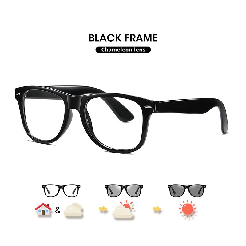 (Black Frame)Design Square Glasses Women Men Photochromic Anti Blue Ray Light