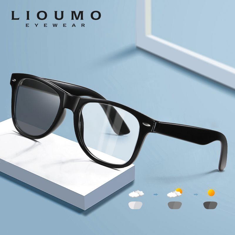 (Black Frame)Design Square Glasses Women Men Photochromic Anti Blue Ray Light