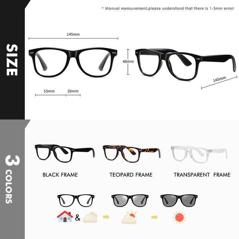 (Black Frame)Design Square Glasses Women Men Photochromic Anti Blue Ray Light