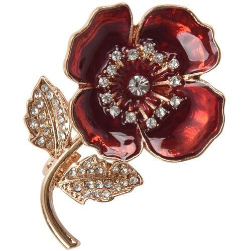 Poppy Brooches Lapel Pin Badges Crystal Banquet Red Poppy