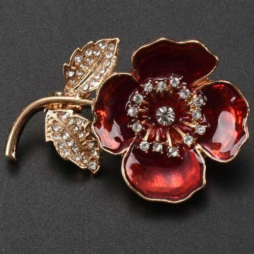 Poppy Brooches Lapel Pin Badges Crystal Banquet Red Poppy