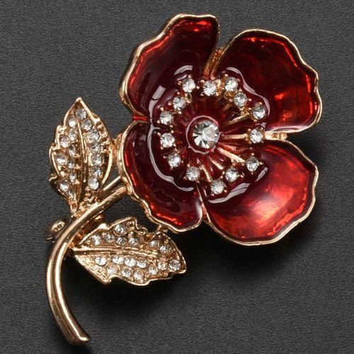 Poppy Brooches Lapel Pin Badges Crystal Banquet Red Poppy