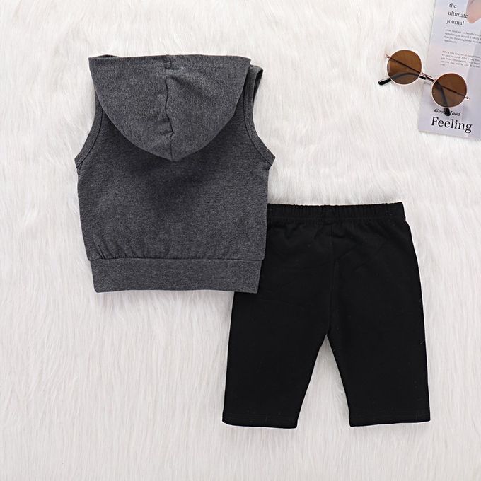 Fashionable Hildren Baby Boys Sleeveless Hooded Vest Tops + Long Pants Set-bla K-90