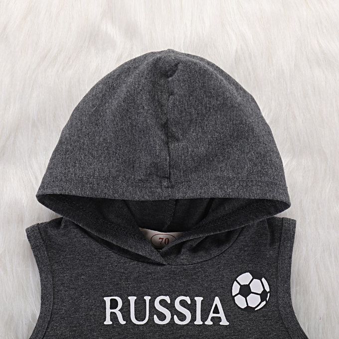 Fashionable Hildren Baby Boys Sleeveless Hooded Vest Tops + Long Pants Set-bla K-90