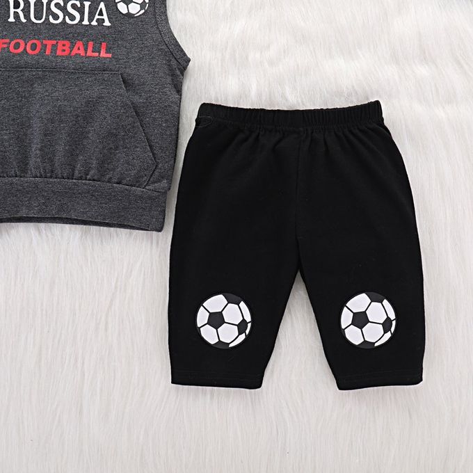 Fashionable Hildren Baby Boys Sleeveless Hooded Vest Tops + Long Pants Set-bla K-90