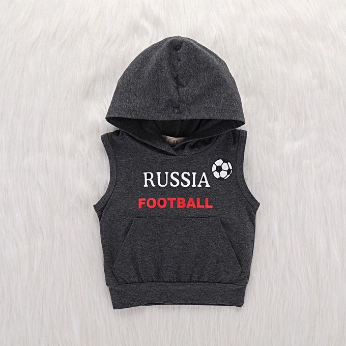 Fashionable Hildren Baby Boys Sleeveless Hooded Vest Tops + Long Pants Set-bla K-90