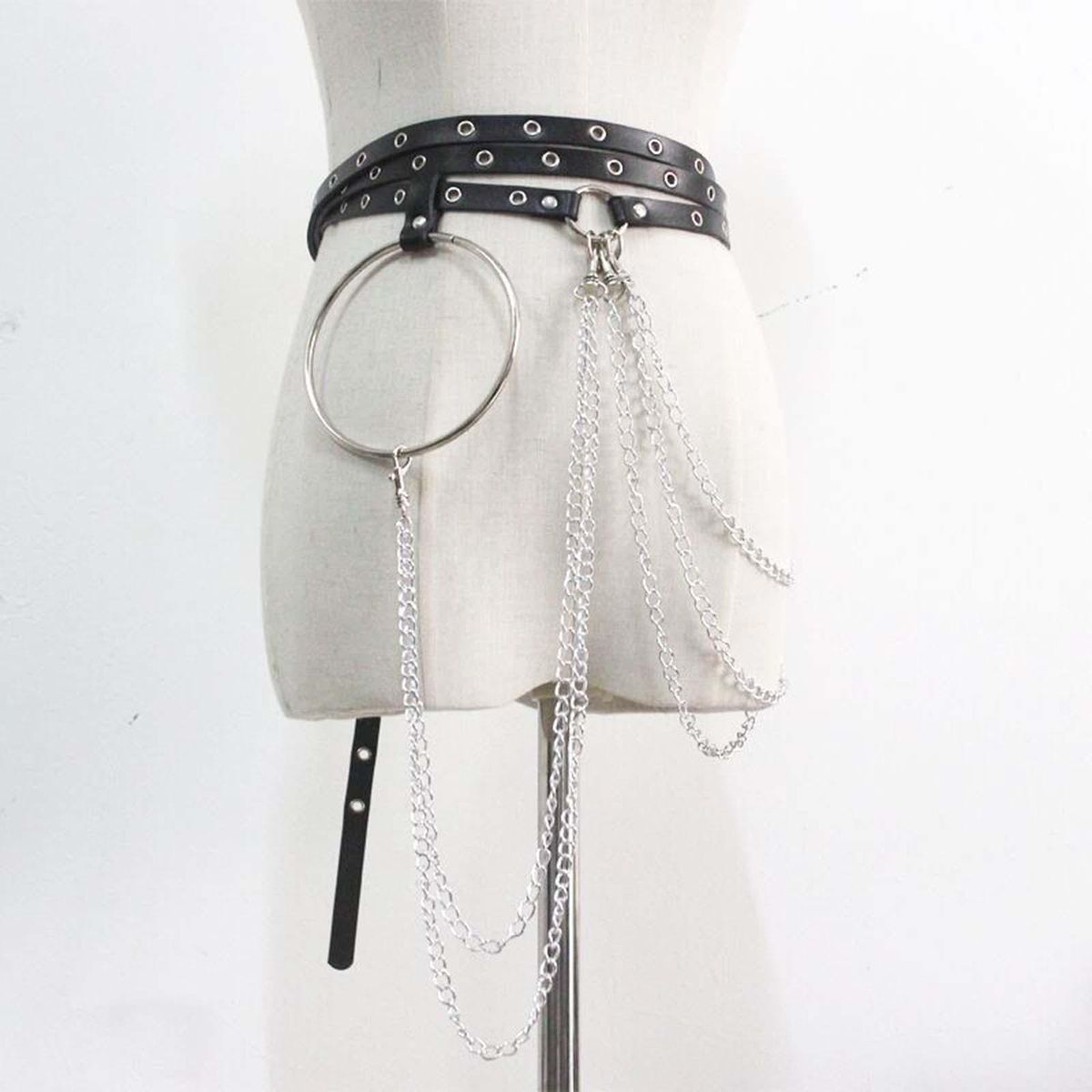 Gothic Women Waist Chain Belt Black Metal Chain Tassel One Size