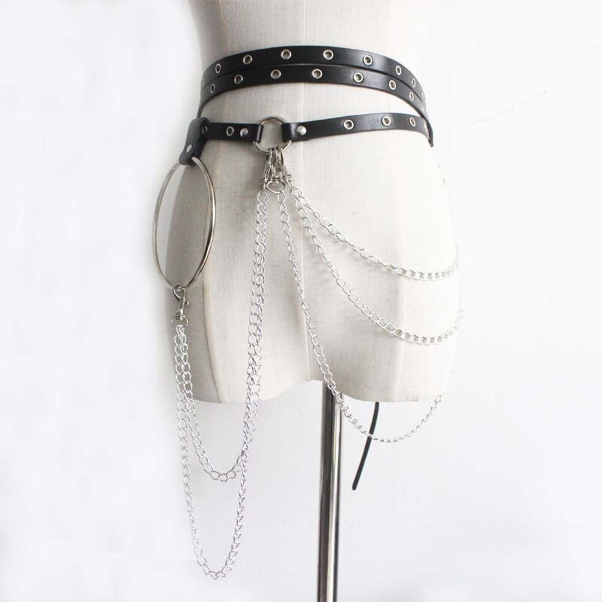Gothic Women Waist Chain Belt Black Metal Chain Tassel One Size