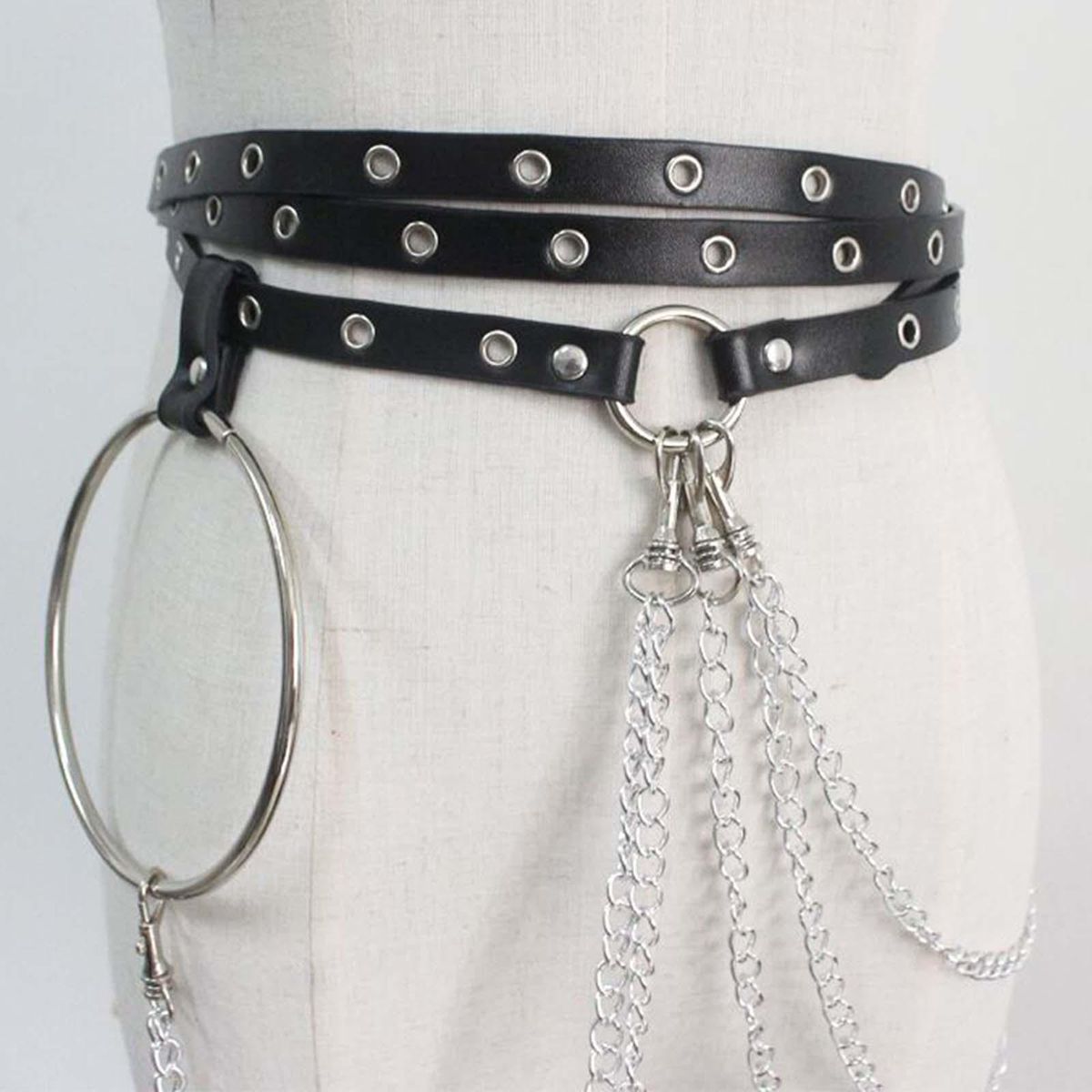 Gothic Women Waist Chain Belt Black Metal Chain Tassel One Size