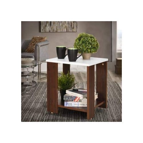 White  Brown Wooden Side Table