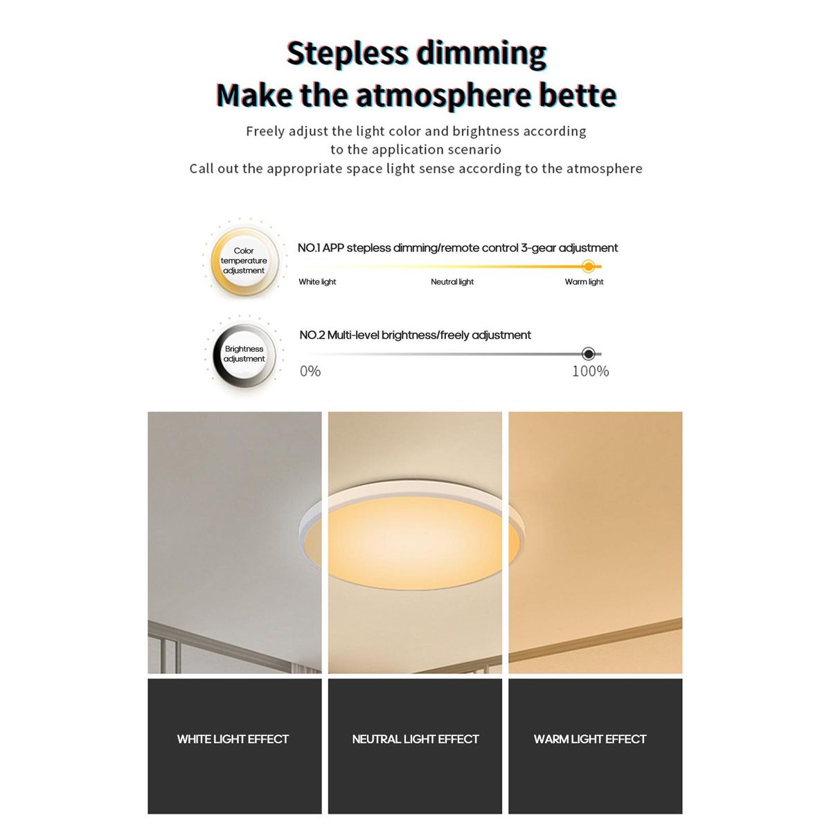 Neoglint RGBCW Full Color Ceiling Lamp Round LED Ceiling Light Fixture for Bedroom Living Room Stepless Dimming with RF Remote Control
