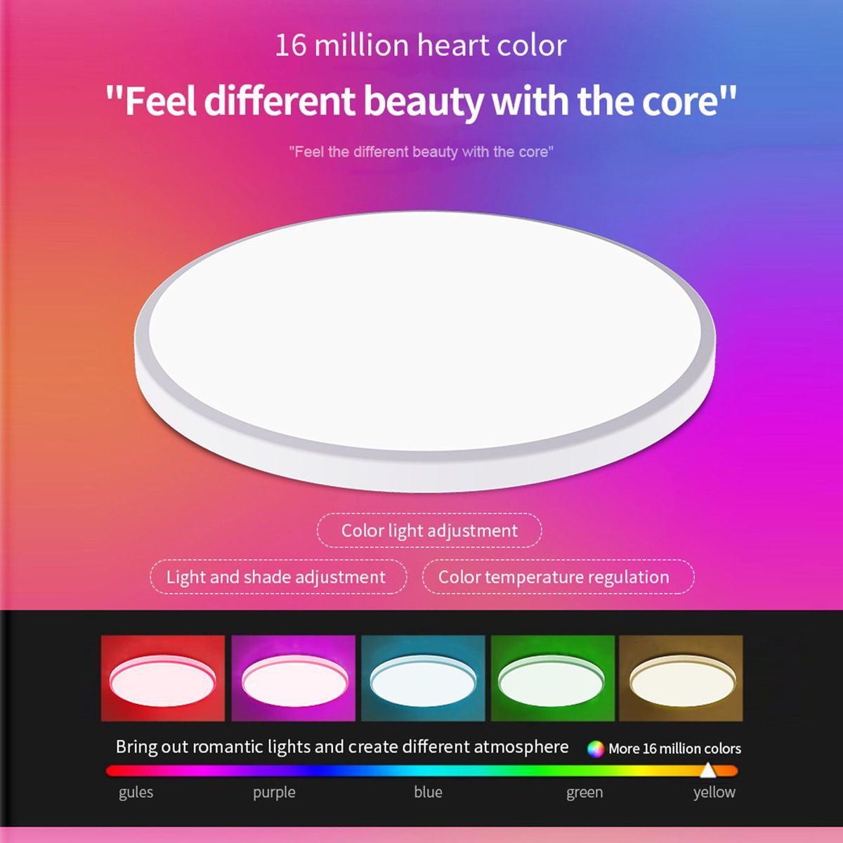 Neoglint RGBCW Full Color Ceiling Lamp Round LED Ceiling Light Fixture for Bedroom Living Room Stepless Dimming with RF Remote Control