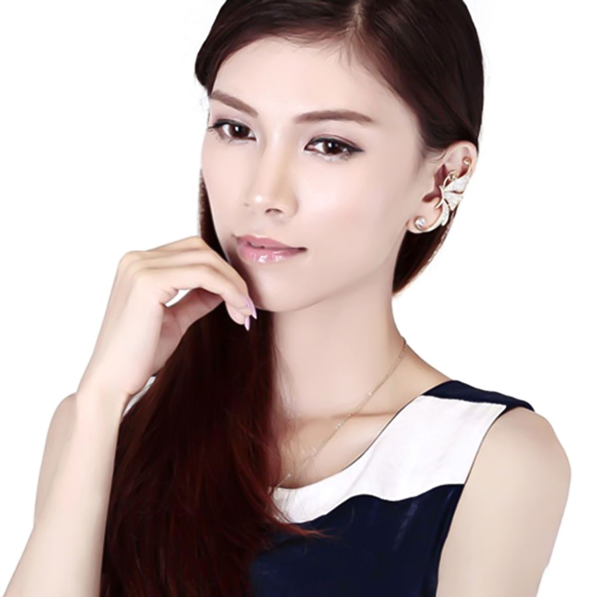 1Pc Ear Cuff Butterfly Wing Shape Rhinestone Inlaid Women Fashion Wrap Earring For Party-Golden+White