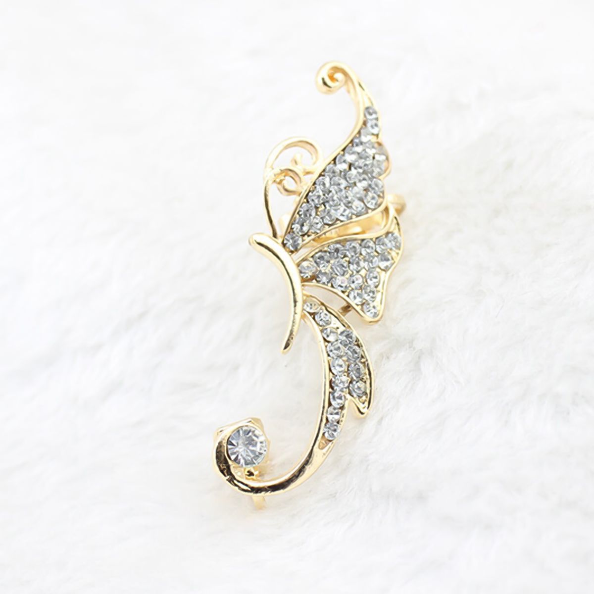 1Pc Ear Cuff Butterfly Wing Shape Rhinestone Inlaid Women Fashion Wrap Earring For Party-Golden+White