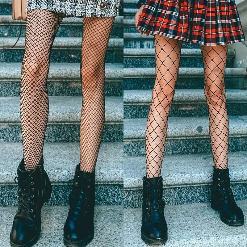 (L Black)Lolita Women's Long Sexy Fishnet Stockings Fish Net Pantyhose Mesh Nylon Tights Linge SMA