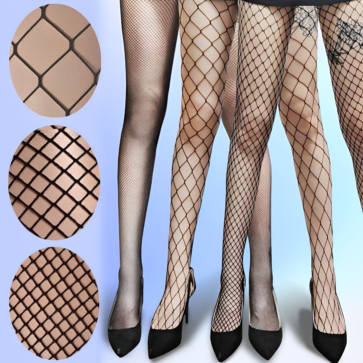 (L Black)Lolita Women's Long Sexy Fishnet Stockings Fish Net Pantyhose Mesh Nylon Tights Linge SMA