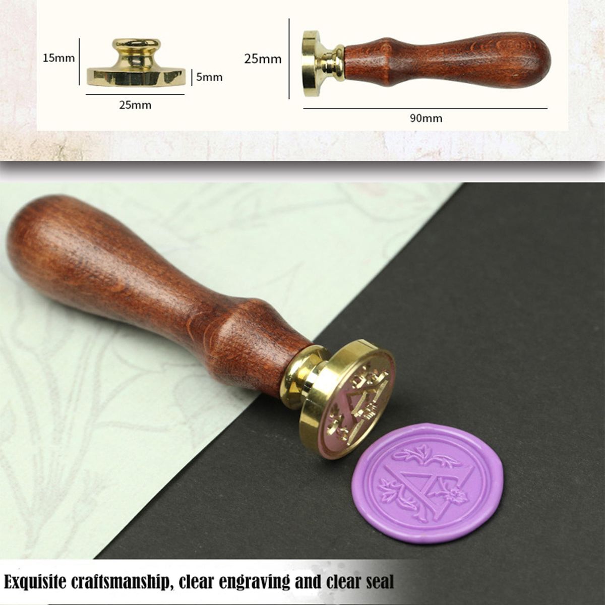 DIY Brass Head 26 Letter AZ Sealing  Stamp Wood Handle M
