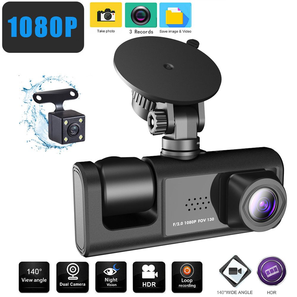 1080P DVR Dash Camera Front & Inside & Rear Driving Recorder