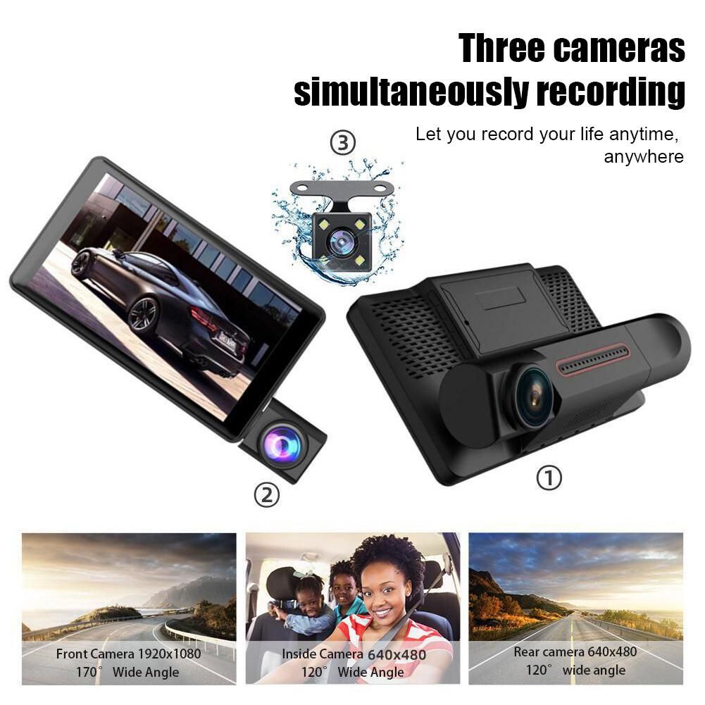 Car Dash Cam 1080P Front Cabin And Rear Car DVR 4" Video Recorder Night Vison