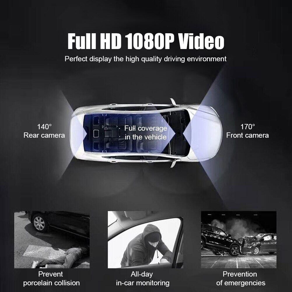 Car Dash Cam 1080P Front Cabin And Rear Car DVR 4" Video Recorder Night Vison