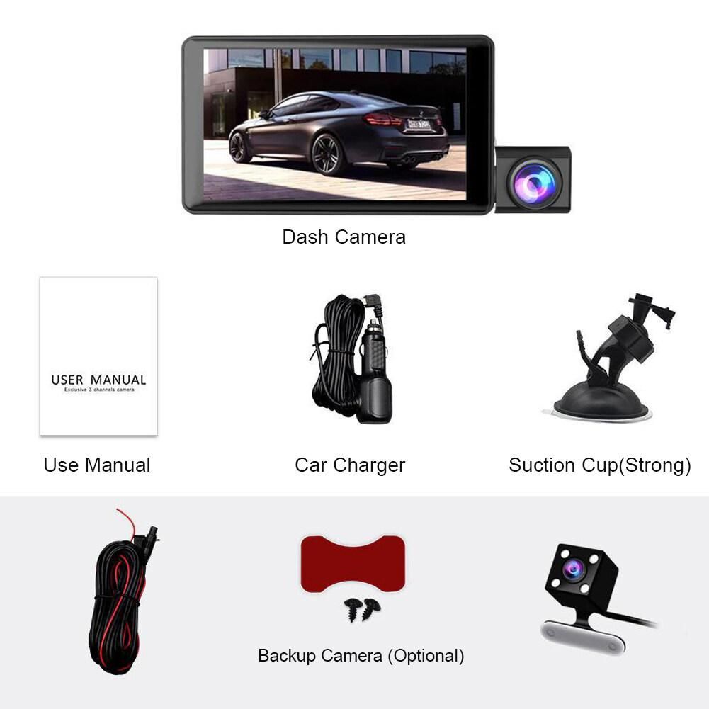 Car Dash Cam 1080P Front Cabin And Rear Car DVR 4" Video Recorder Night Vison
