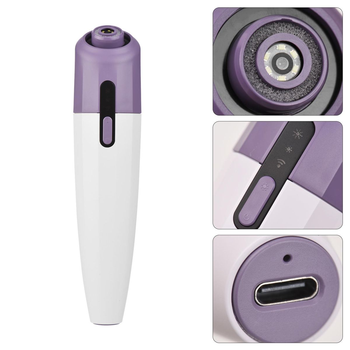 Blackhead Pore Vacuum Cleaner Remover with Camera Hot Compress Function 3 Different Powerful Suction  Probes 2 Adjustable Suction Level for Women & Men Comedone Whitehead all Skin with USB Cable Purple